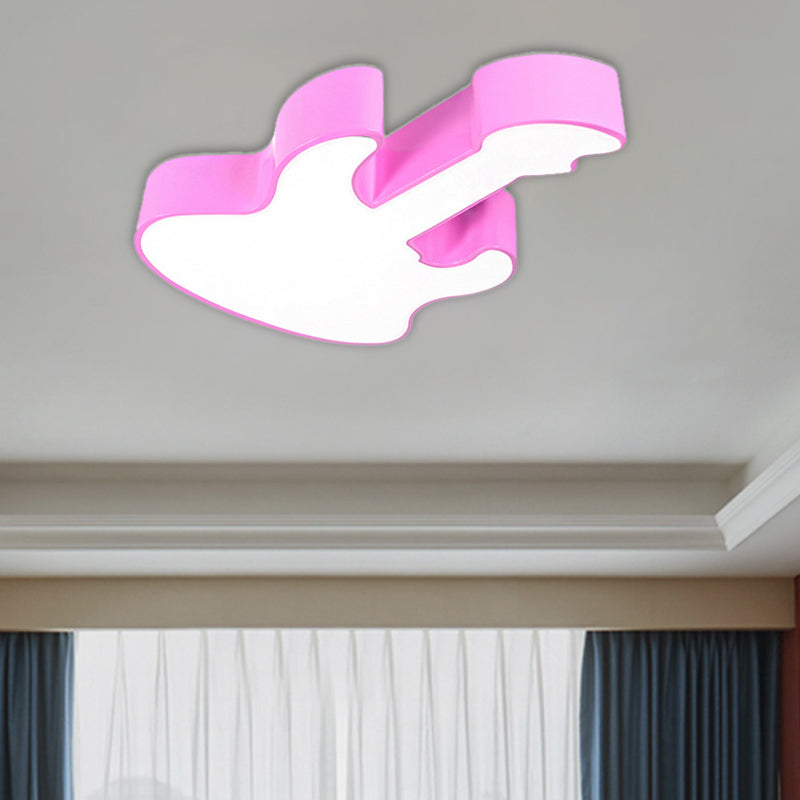 Red/Orange Guitar Flush Ceiling Light Contemporary LED Acrylic Ceiling Lamp for Kindergarten, Warm/White Light