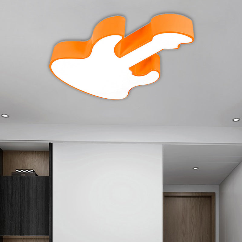 Red/Orange Guitar Flush Ceiling Light Contemporary LED Acrylic Ceiling Lamp for Kindergarten, Warm/White Light