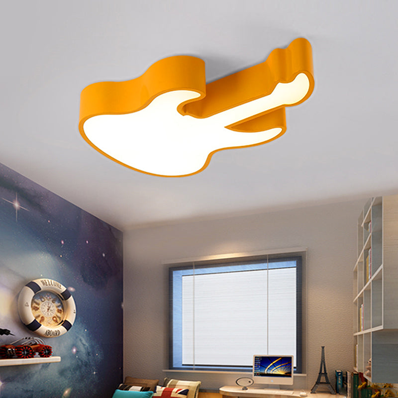 Red/Orange Guitar Flush Ceiling Light Contemporary LED Acrylic Ceiling Lamp for Kindergarten, Warm/White Light