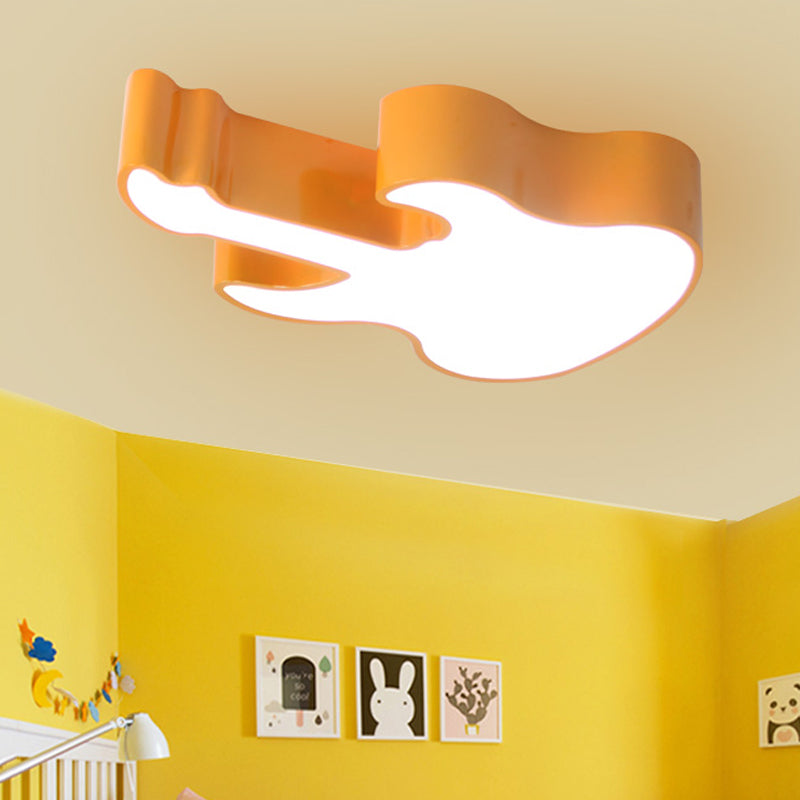 Red/Orange Guitar Flush Ceiling Light Contemporary LED Acrylic Ceiling Lamp for Kindergarten, Warm/White Light