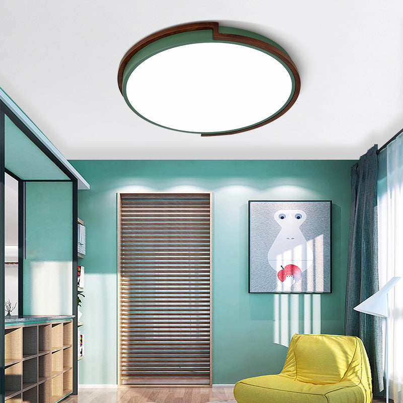 Circle Flush Mount Macaron Metal White/Green LED Flush Mount Lamp with Acrylic Diffuser for Living Room, 13"/17"/21" Wide