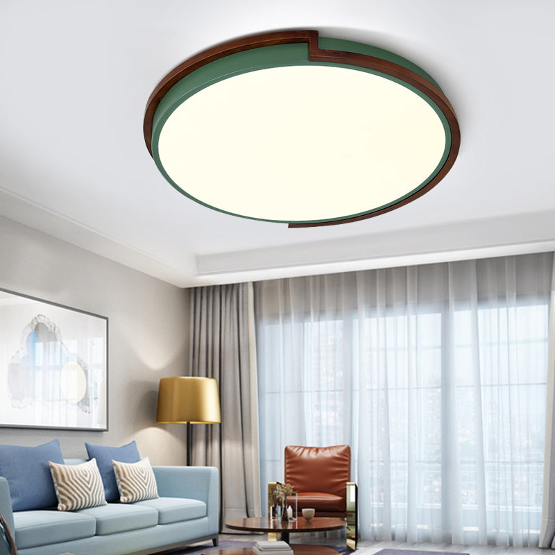 Circle Flush Mount Macaron Metal White/Green LED Flush Mount Lamp met acryl diffuser voor woonkamer, 13 "/17" /21 " Wide