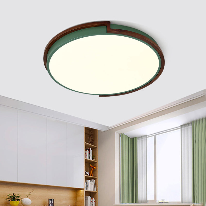 Circle Flush Mount Macaron Metal White/Green LED Flush Mount Lamp met acryl diffuser voor woonkamer, 13 "/17" /21 " Wide