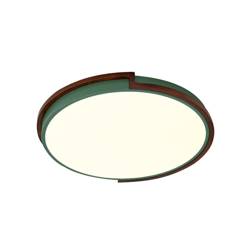 Círculo de descarga de círculo Macaron Metal Blanco/Verde Lámpara de montaje de LED de color verde con difusor acrílico para sala de estar, 13 "/17" /21 "