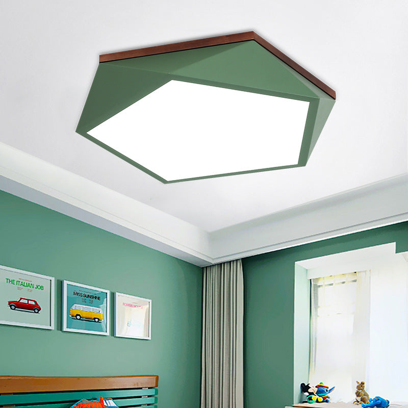 16.5"/20.5" Wide Geometric Ceiling Light Minimalist Metal Green LED Flush Mount Lamp with Acrylic Diffuser for Living Room