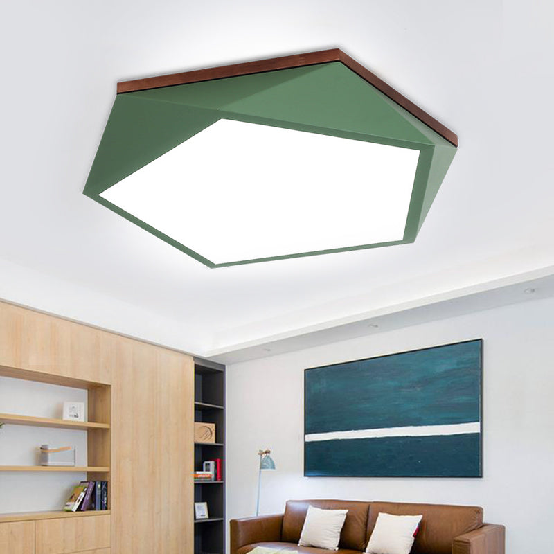 16.5"/20.5" Wide Geometric Ceiling Light Minimalist Metal Green LED Flush Mount Lamp with Acrylic Diffuser for Living Room