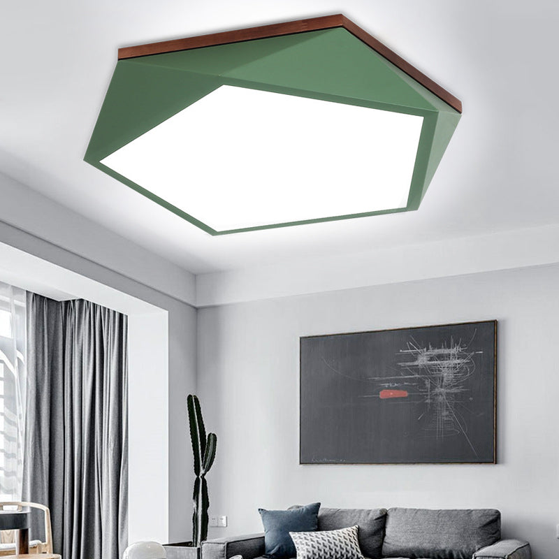 Plafonnier LED géométrique de 16.5 "/20.5" de large, minimaliste, en métal vert, lampe encastrée avec diffuseur en acrylique, pour salon