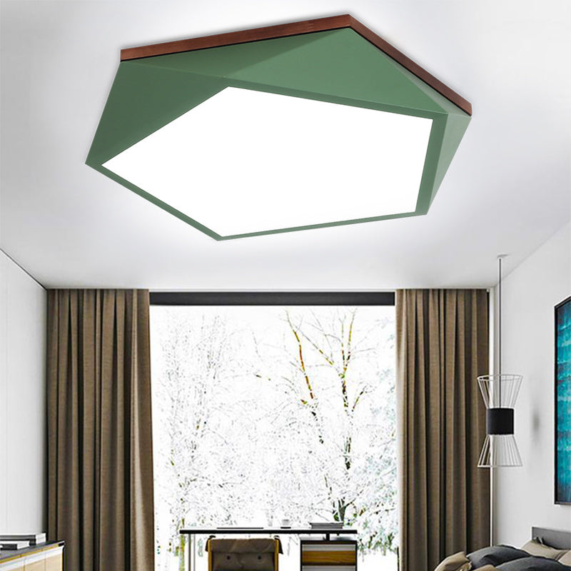 16.5"/20.5" Wide Geometric Ceiling Light Minimalist Metal Green LED Flush Mount Lamp with Acrylic Diffuser for Living Room