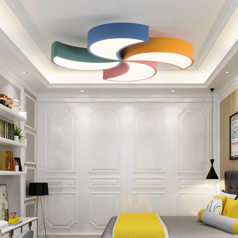 Illuminazione da incasso con design a forma di fiore/mulino a vento Lampada da soffitto moderna a LED in acrilico giallo e verde con luce calda/bianca