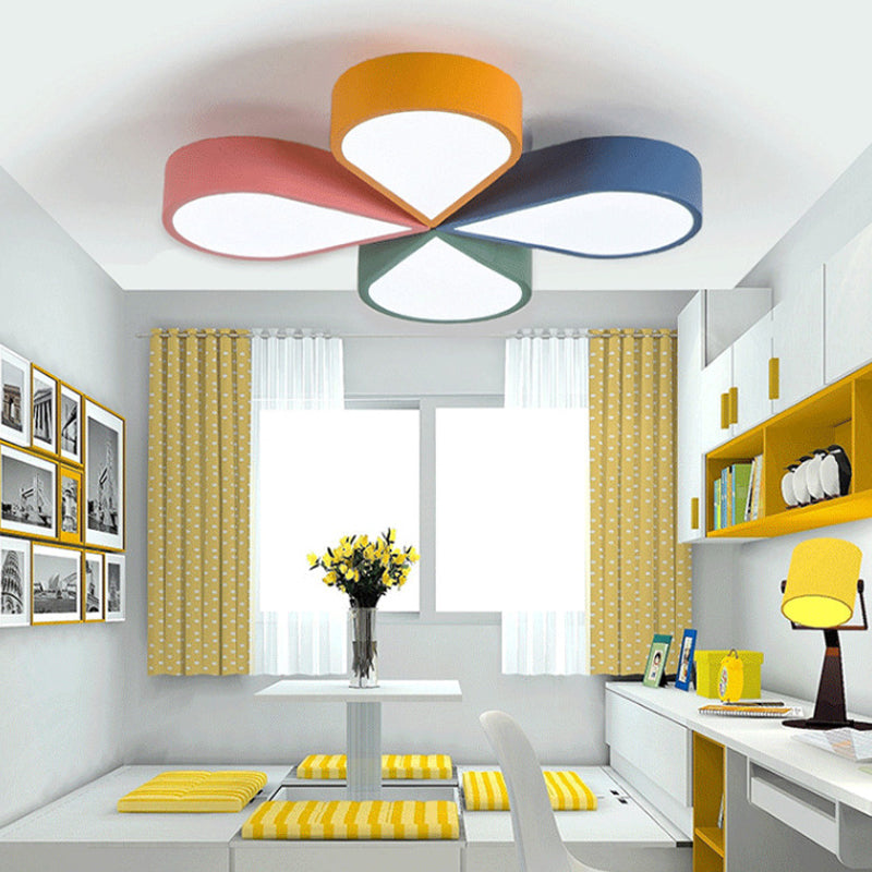 Flower/Windmill Design Flush Mount Lighting Modern Acrylic LED Yellow and Green Ceiling Lamp in Warm/White Light