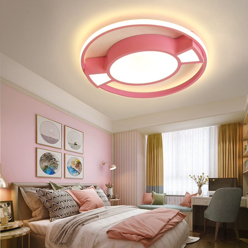 Metal Ring Flushmount Lamp Contemporary LED Flush Pendant Light with Candy Design in Blue/Pink for Child Bedroom