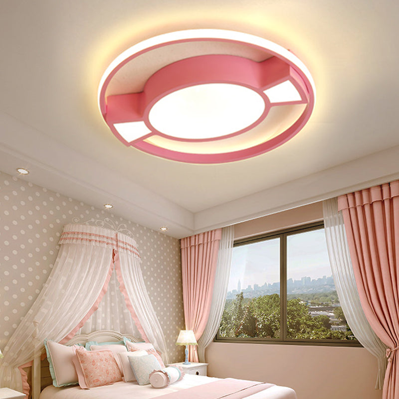 Metal Ring Flushmount Lamp Contemporary LED Flush Pendant Light with Candy Design in Blue/Pink for Child Bedroom