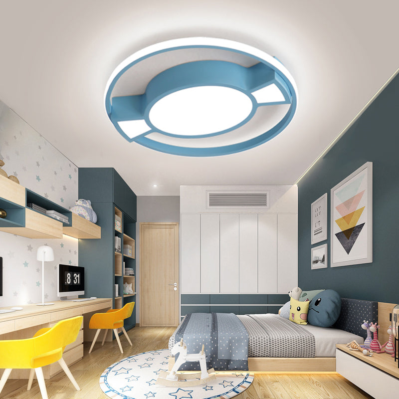 Metal Ring Flushmount Lamp Contemporary LED Flush Pendant Light with Candy Design in Blue/Pink for Child Bedroom