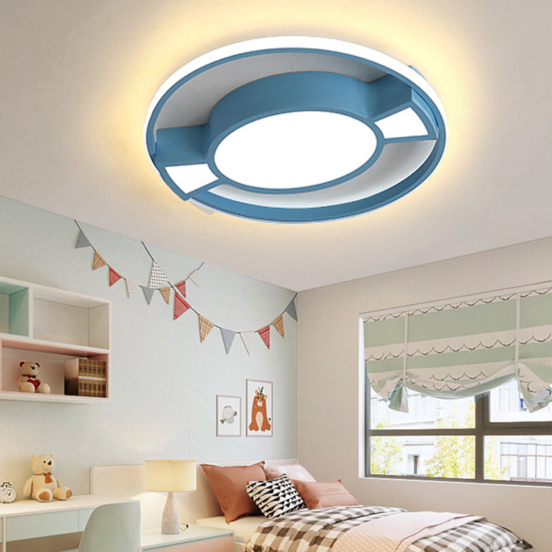 Metal Ring Flushmount Lamp Contemporary LED Flush Pendant Light with Candy Design in Blue/Pink for Child Bedroom