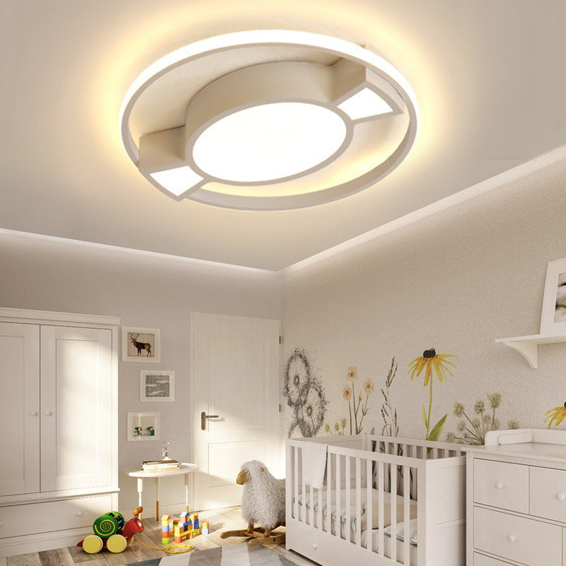 Metal Ring Flushmount Lamp Contemporary LED Flush Pendant Light with Candy Design in Blue/Pink for Child Bedroom