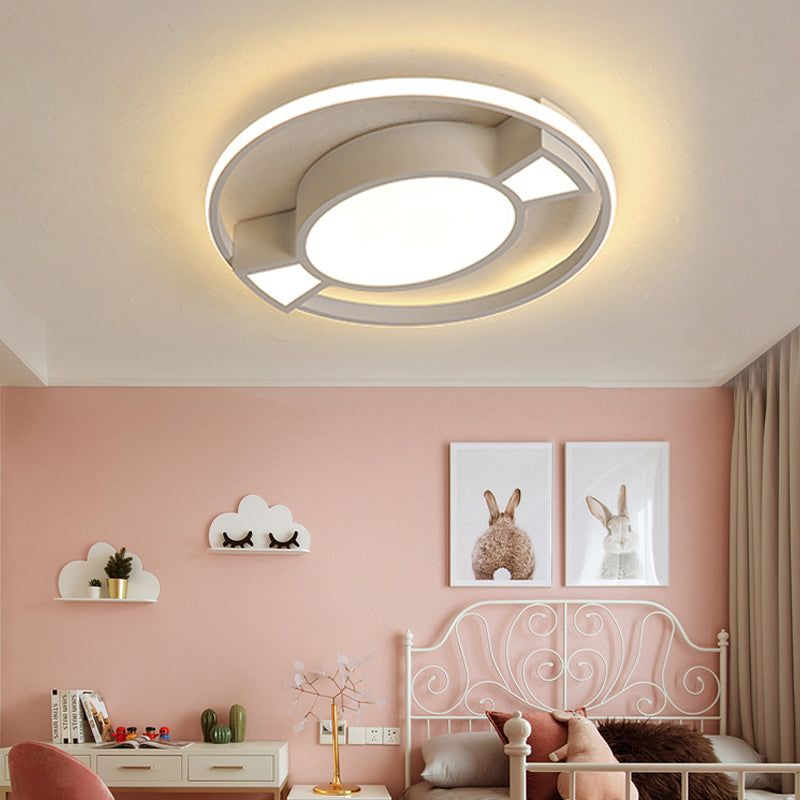 Metal Ring Flushmount Lamp Contemporary LED Flush Pendant Light with Candy Design in Blue/Pink for Child Bedroom