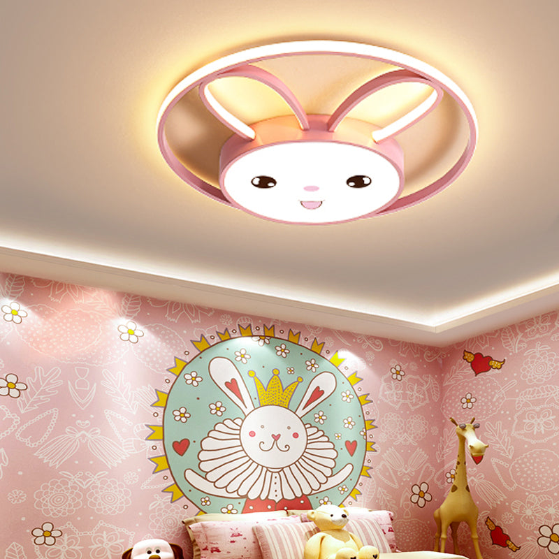 Cartoon Style Cat/Konijn Flush Mount Verlichting Metaal LED Slaapkamer Flush hanger licht met acryl schaduw in roze