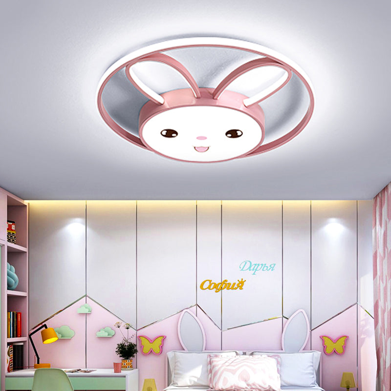 Cartoon Style Cat/Konijn Flush Mount Verlichting Metaal LED Slaapkamer Flush hanger licht met acryl schaduw in roze