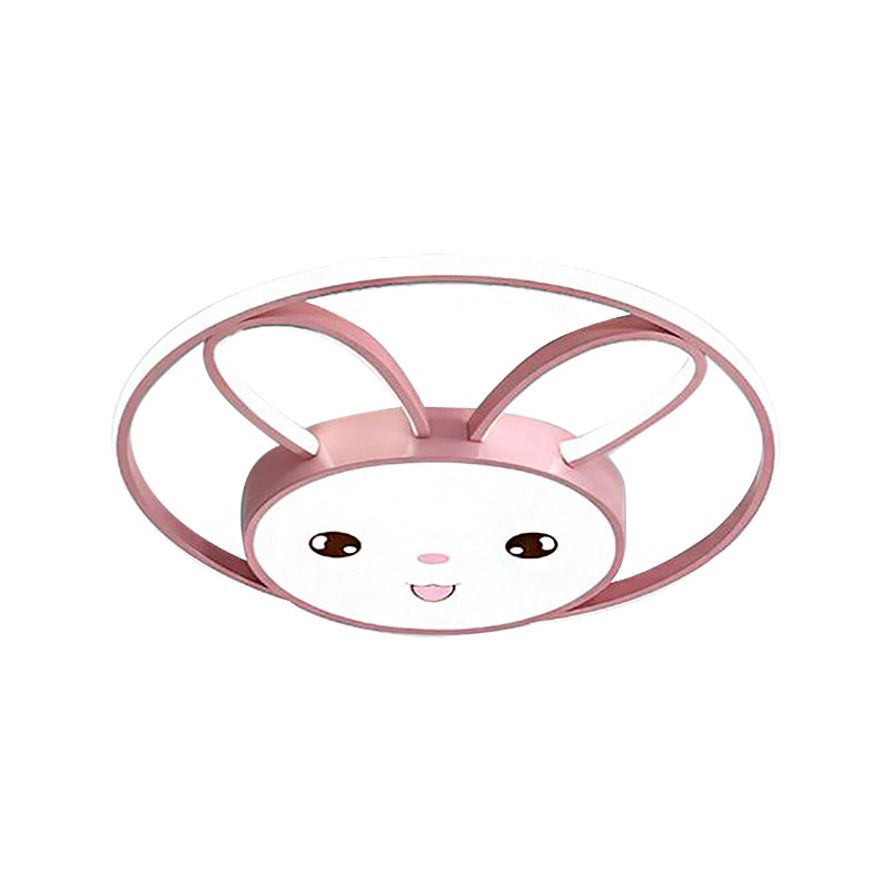 Cartoon Style Cat/Rabbit Flush Mount Lighting Metal LED Bedroom Flush Pendant Light with Acrylic Shade in Pink