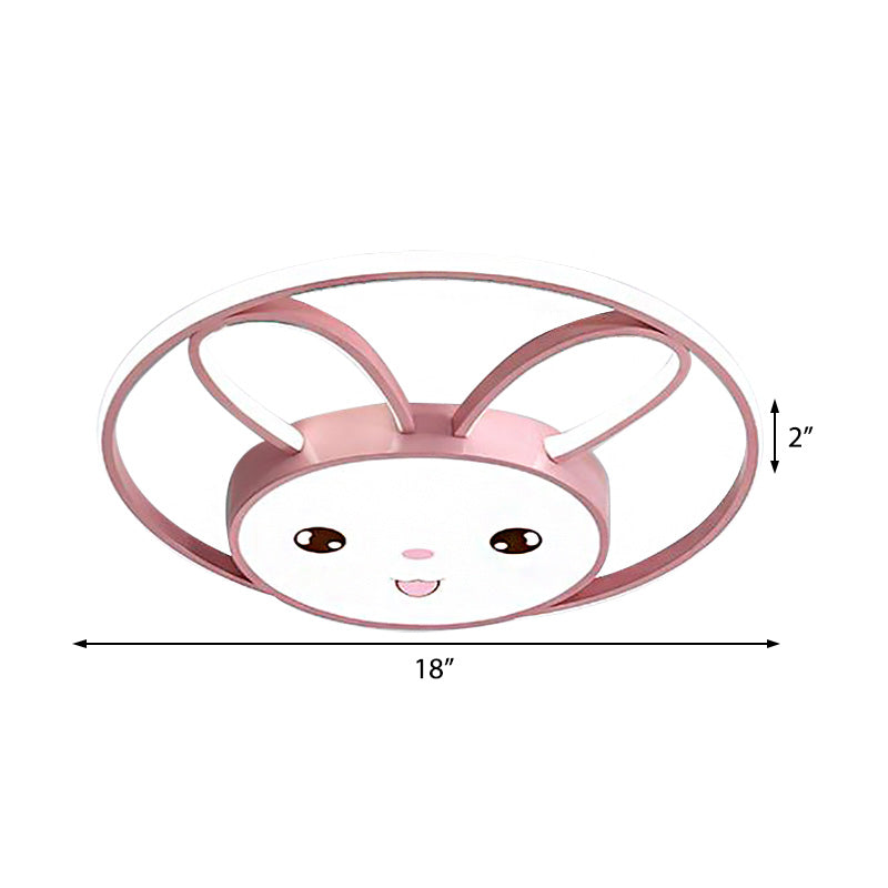 Cartoon Style Cat/Rabbit Flush Mount Lighting Metal LED Bedroom Flush Pendant Light with Acrylic Shade in Pink