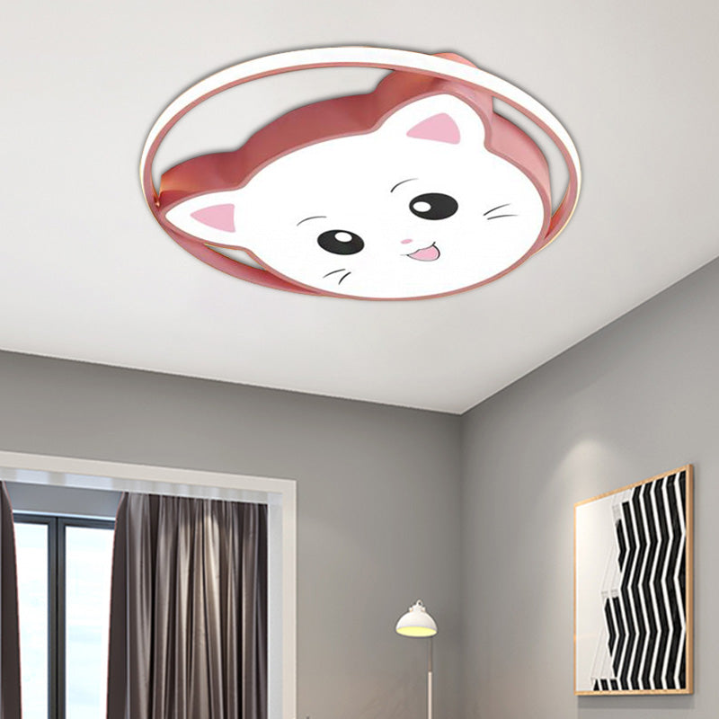 Cartoon Style Cat/Konijn Flush Mount Verlichting Metaal LED Slaapkamer Flush hanger licht met acryl schaduw in roze