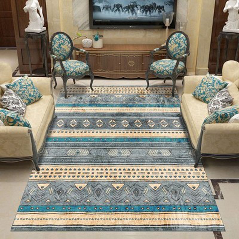 Bohemian Geometric Print Rug Multi Colored Synthetics Rug Stain Resistant Machine Washable Anti-Slip Backing Carpet for Guest Room