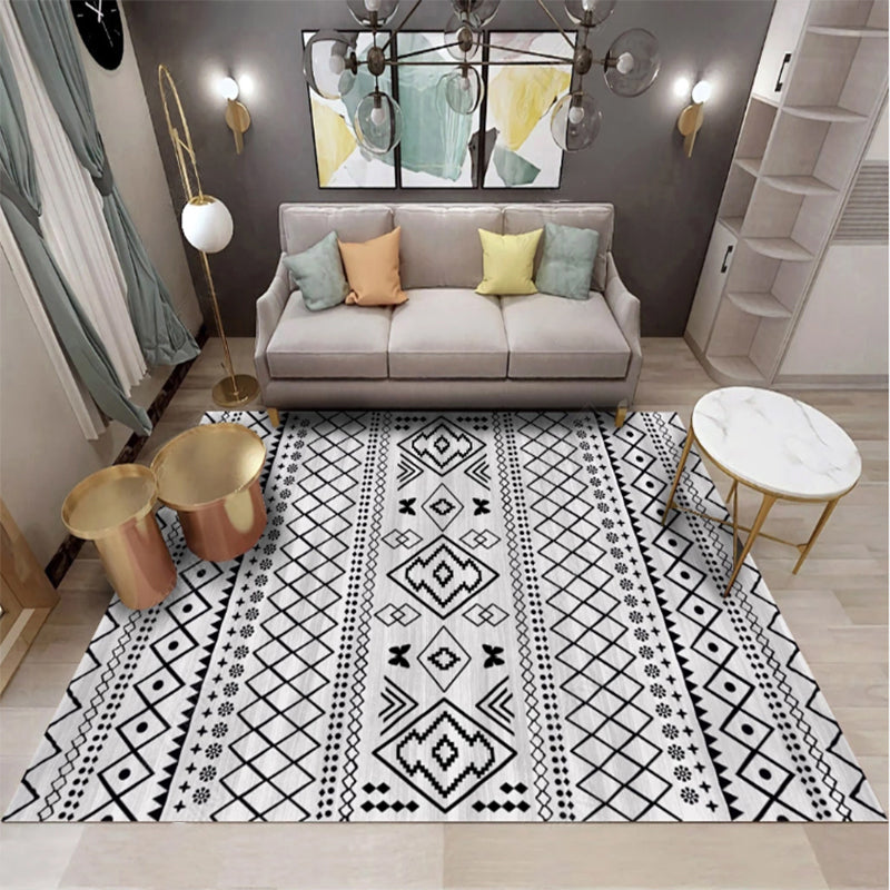 Bohemian Geometric Print Rug Multi Colored Synthetics Rug Stain Resistant Machine Washable Anti-Slip Backing Carpet for Guest Room