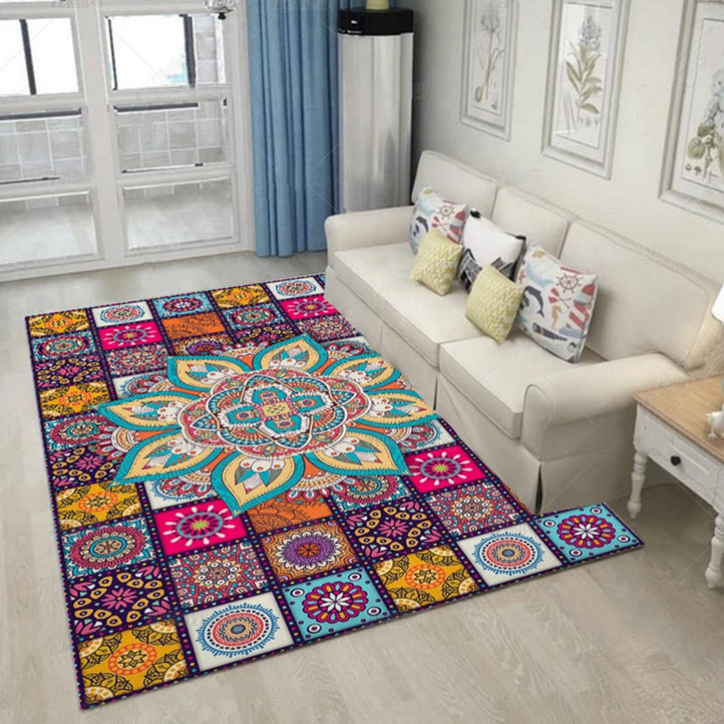 Restoration Tribal Printed Rug Multicolor Bohemian Carpet Synthetics Anti-Slip Backing Stain Resistant Pet Friendly Rug for Room