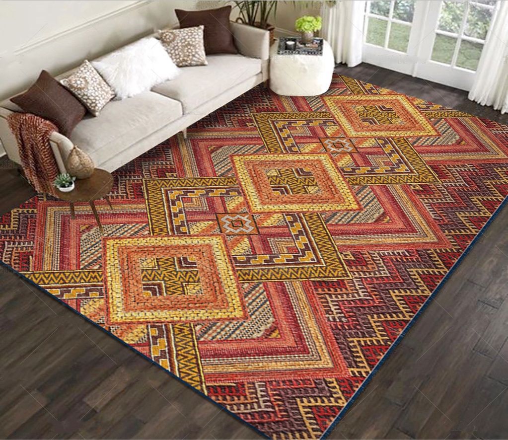 Restoration Tribal Printed Rug Multicolor Bohemian Carpet Synthetics Anti-Slip Backing Stain Resistant Pet Friendly Rug for Room