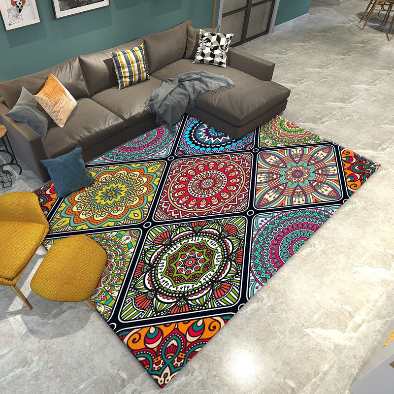 Restoration Tribal Printed Rug Multicolor Bohemian Carpet Synthetics Anti-Slip Backing Stain Resistant Pet Friendly Rug for Room