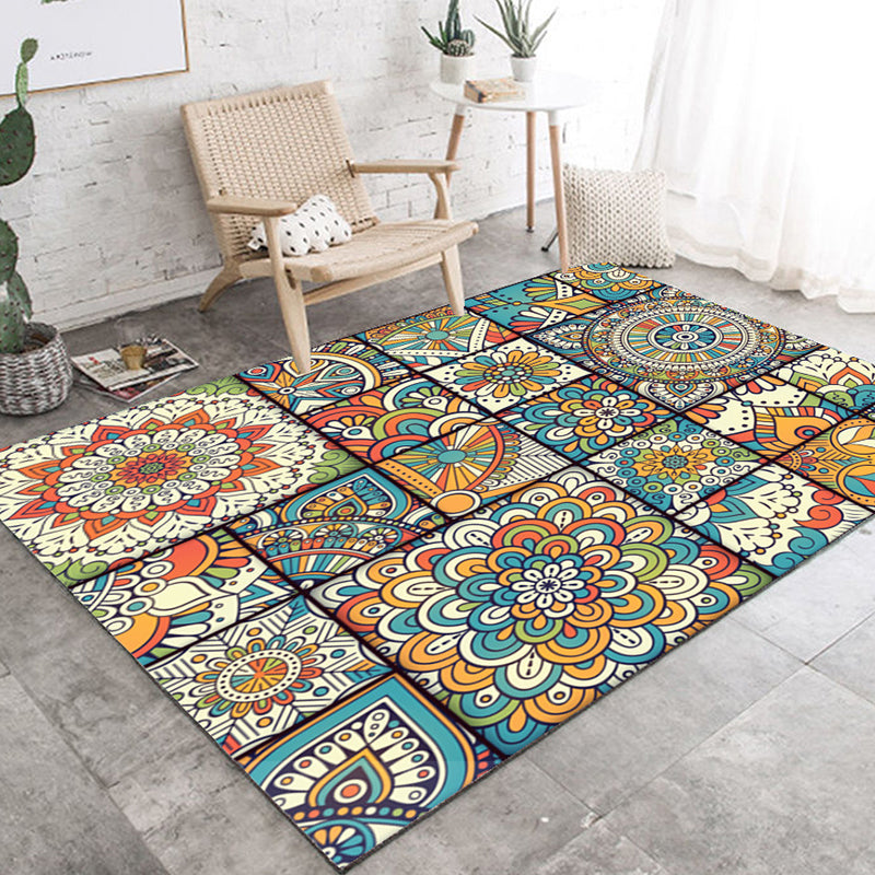 Restoration Tribal Printed Rug Multicolor Bohemian Carpet Synthetics Anti-Slip Backing Stain Resistant Pet Friendly Rug for Room