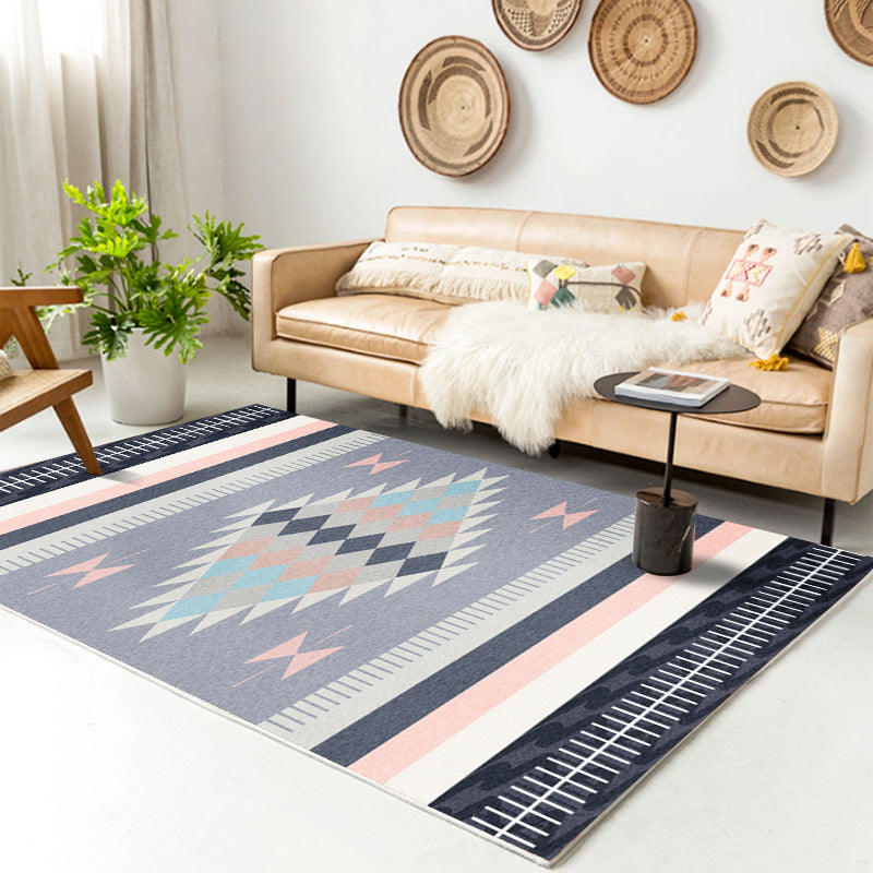 Traditional Multi-Color Patterned Rug Polyester Boho Chic Rug Non-Slip Machine Washable Stain Resistant Area Carpet for Home