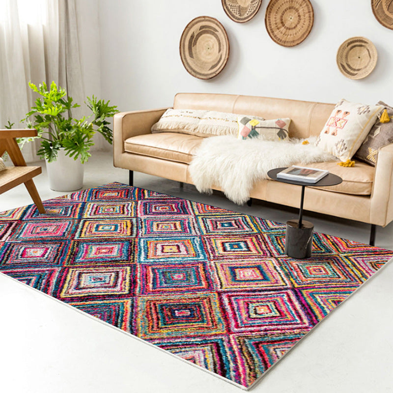 Tapis traditionnel à motifs multicolores polyester Boho Chic tapis non glissant machine lavable la zone résistante à la tache de taches pour la maison pour la maison