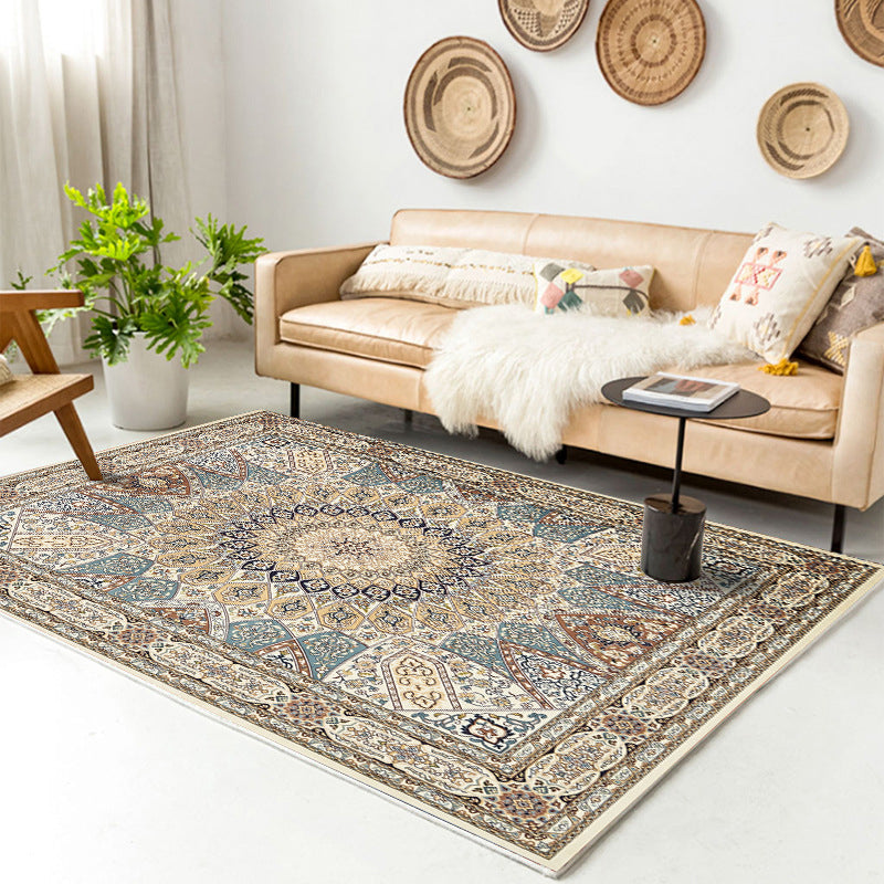 Traditional Multi-Color Patterned Rug Polyester Boho Chic Rug Non-Slip Machine Washable Stain Resistant Area Carpet for Home