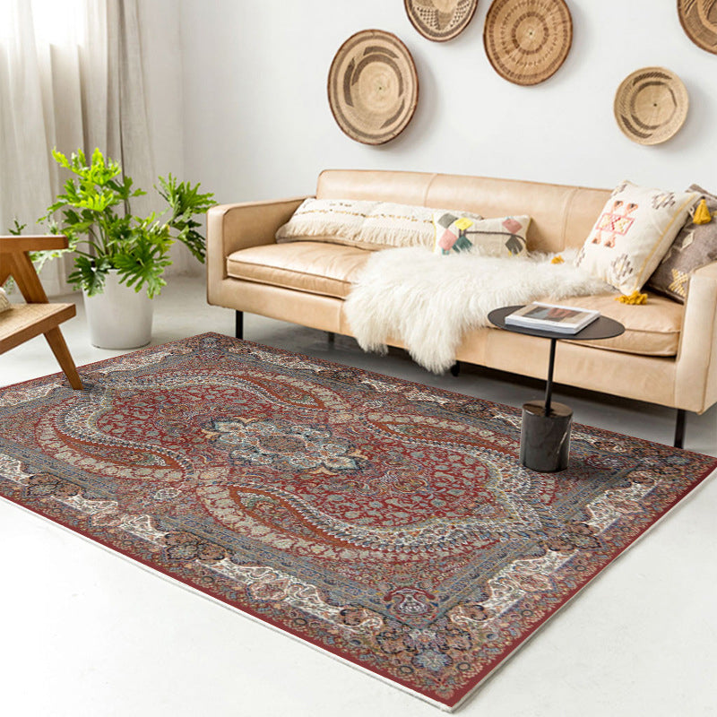 Traditional Multi-Color Patterned Rug Polyester Boho Chic Rug Non-Slip Machine Washable Stain Resistant Area Carpet for Home