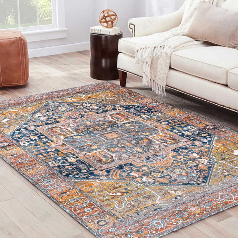 Alfombra bohemia colorida alfombra de estampado multicolor lavable sin deslizamiento alfombra resistente a manchas para sala de estar