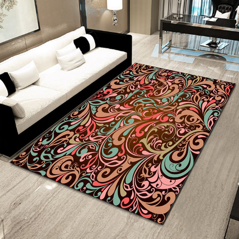 Bohemian Mosaic Tile Print Rug Multicolored Polypropylene Rug Stain Resistant Washable Non-Slip Backing Rug for Home Decoration