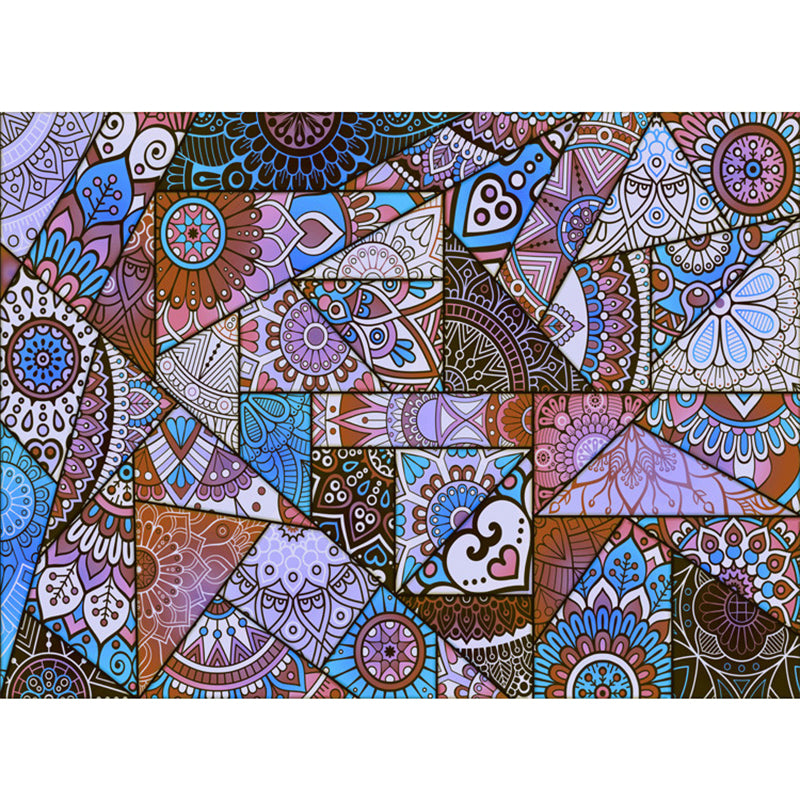 Bohemian Mosaic Tile Print Rug Multicolored Polypropylene Rug Stain Resistant Washable Non-Slip Backing Rug for Home Decoration