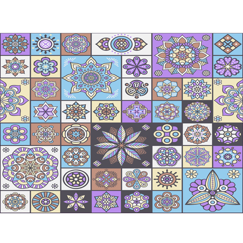 Bohemian Mosaic Tile Print Rug Multicolored Polypropylene Rug Stain Resistant Washable Non-Slip Backing Rug for Home Decoration