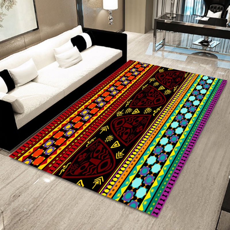 Bohemian Mosaic Tile Print Rug Multicolored Polypropylene Rug Stain Resistant Washable Non-Slip Backing Rug for Home Decoration