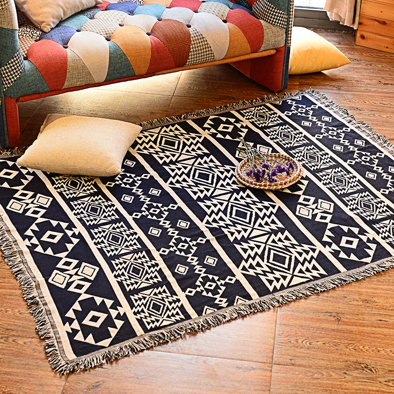 Blauw en wit boho tapijt synthetisch geometrisch print tapijt tapijt koker getrimd tapijt voor eetkamer