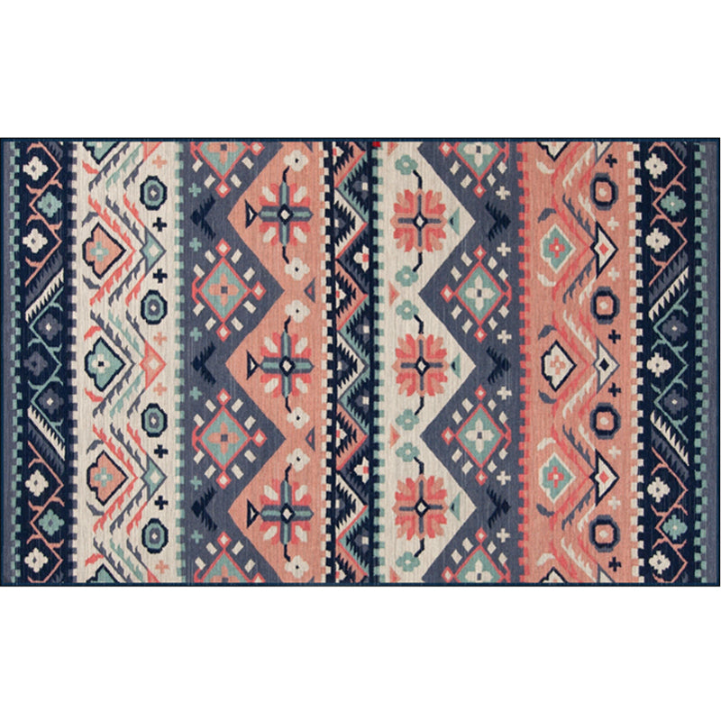 Nostalgia Multicolor Patterned Rug Polyester Bohemia Rug Anti-Slip Backing Stain Resistant Washable Carpet for Home Decor