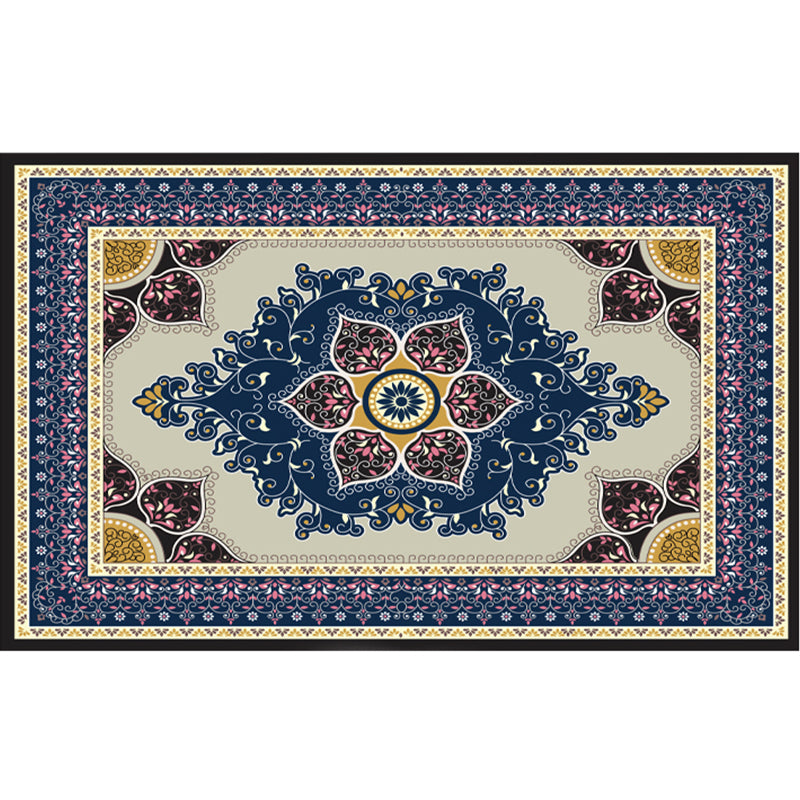 Nostalgia Multicolor Patterned Rug Polyester Bohemia Rug Anti-Slip Backing Stain Resistant Washable Carpet for Home Decor