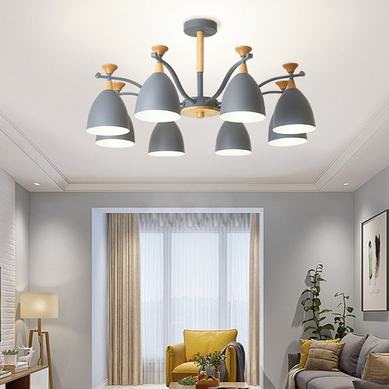 Contemporary Cone Chandelier Pendant Light Metal 3/6/8 Lights Hanging Ceiling Light in Grey/White/Green for Bedroom