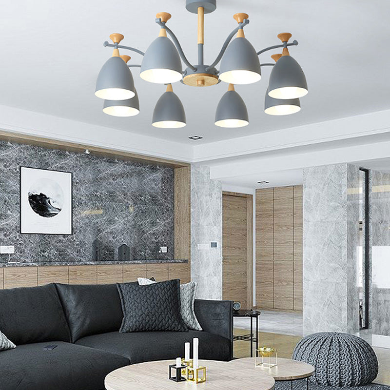 Contemporary Cone Chandelier Pendant Light Metal 3/6/8 Lights Hanging Ceiling Light in Grey/White/Green for Bedroom