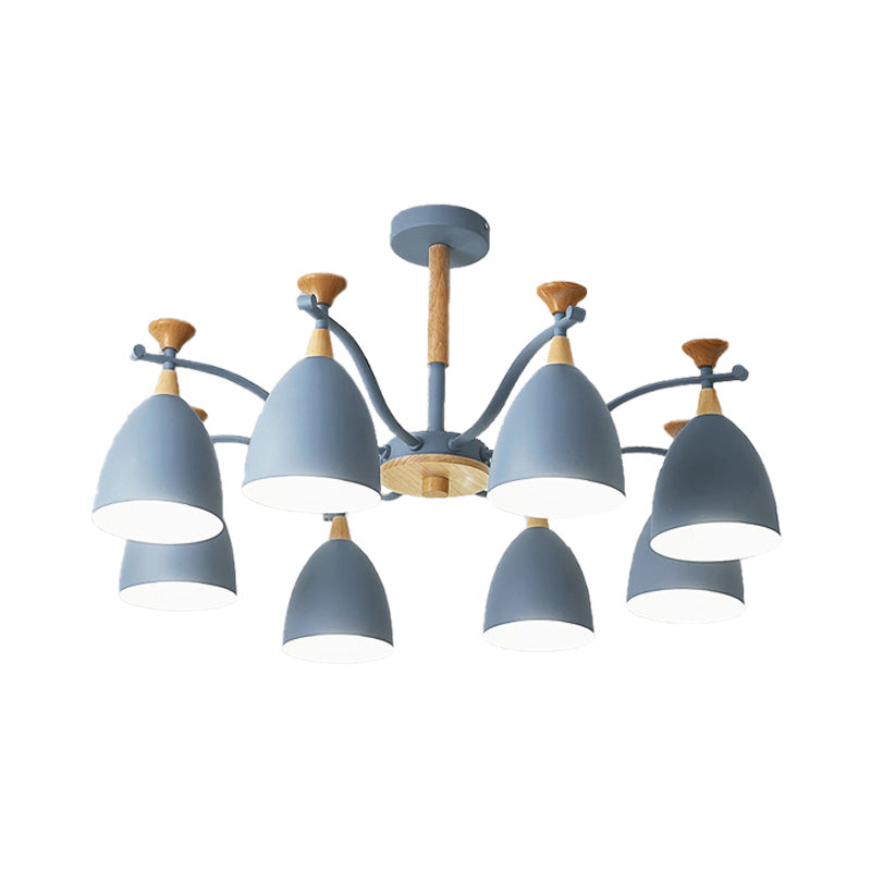 Contemporary Cone Chandelier Pendant Light Metal 3/6/8 Lights Hanging Ceiling Light in Grey/White/Green for Bedroom