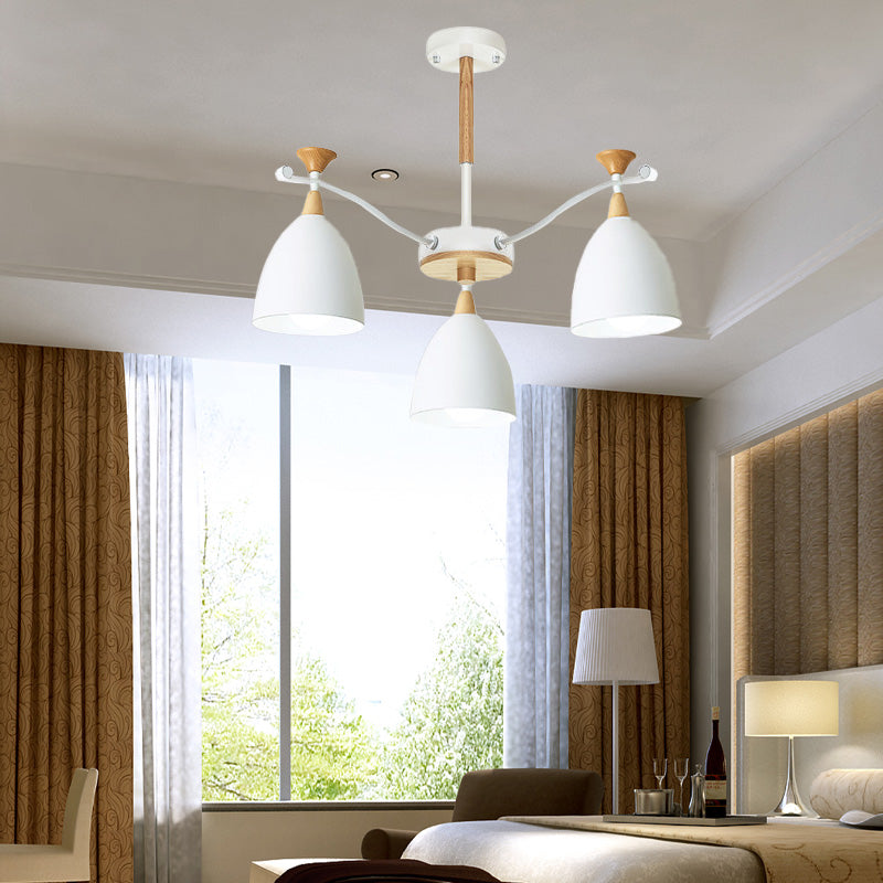 Contemporary Cone Chandelier Pendant Light Metal 3/6/8 Lights Hanging Ceiling Light in Grey/White/Green for Bedroom