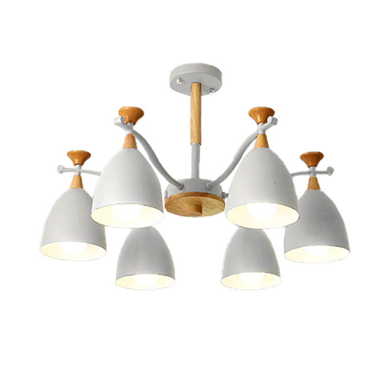 Contemporary Cone Chandelier Pendant Light Metal 3/6/8 Lights Hanging Ceiling Light in Grey/White/Green for Bedroom