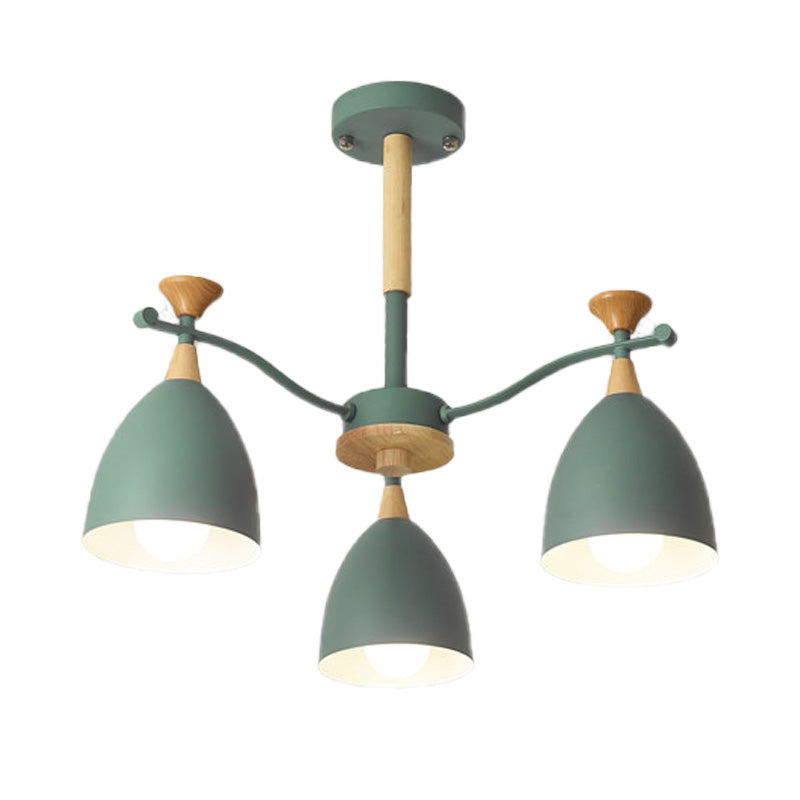 Contemporary Cone Chandelier Pendant Light Metal 3/6/8 Lights Hanging Ceiling Light in Grey/White/Green for Bedroom