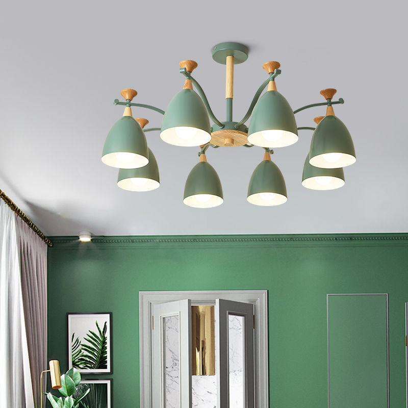 Contemporary Cone Chandelier Pendant Light Metal 3/6/8 Lights Hanging Ceiling Light in Grey/White/Green for Bedroom